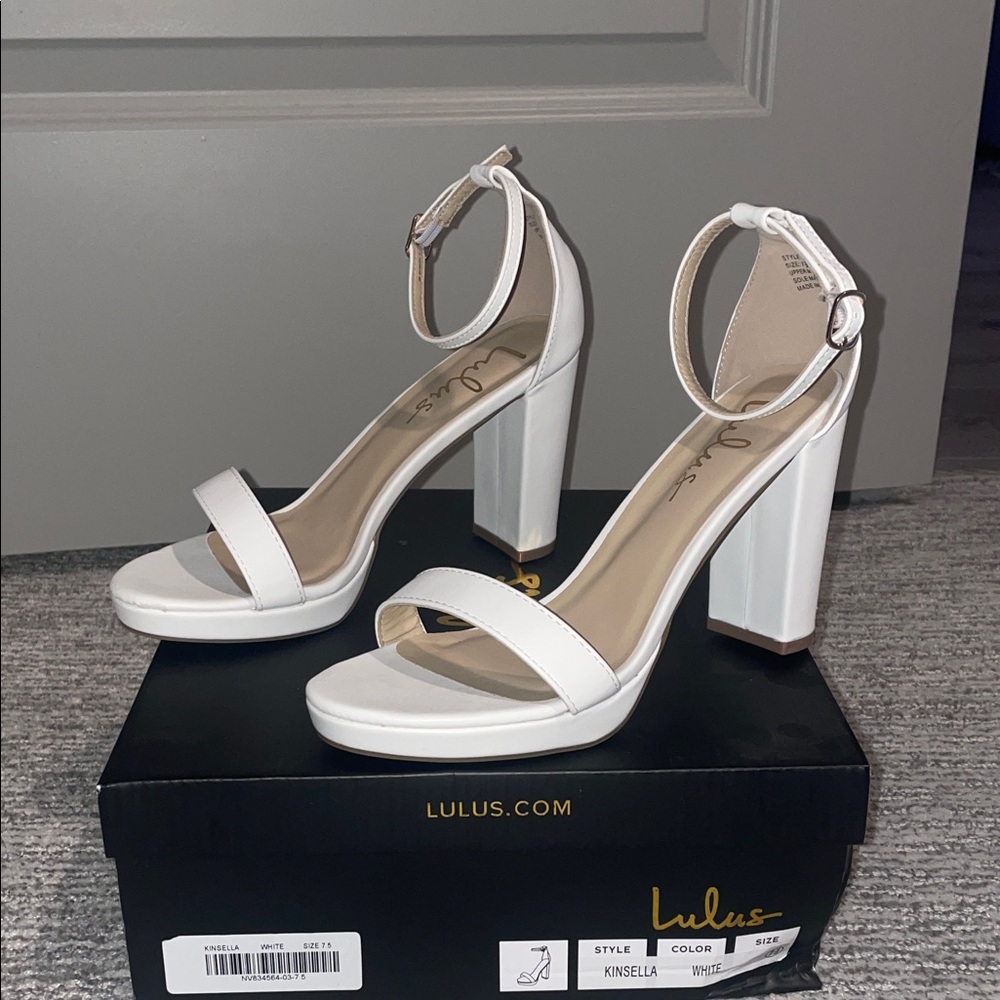 Lulus Kinsella White Platform Ankle Strap High Heels - Size 7.5 - Picture 5 of 8